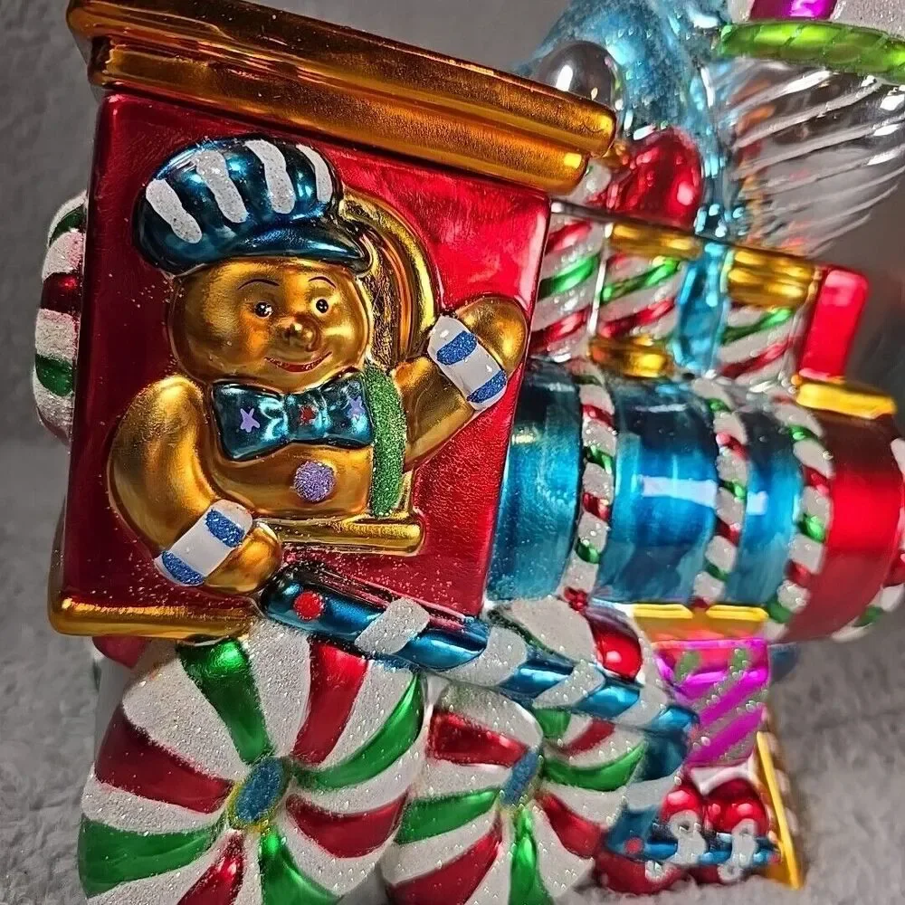 Christopher Radko Cookie Jar Candy Dish Train Colorful Christmas Holiday EUC
